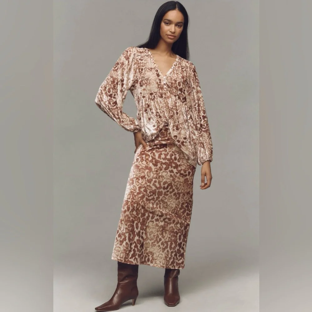 Anthropologie Brown Leopard Print Maxi Skirt - Picture 2 of 4